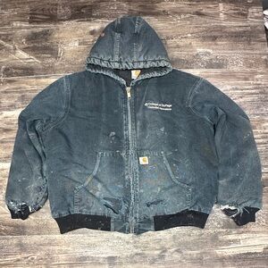 Vintage Carhartt J140 Made in USA Black Faded Distressed Work Jacket XL